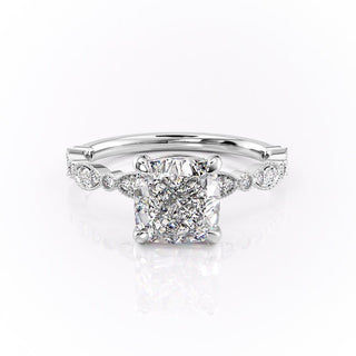 2.15 CT Cushion Cut Pave Moissanite Engagement Ring - Barbara Maison 