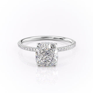 2.15 CT Cushion Cut Solitaire & Pave Moissanite Engagement Ring - Barbara Maison 