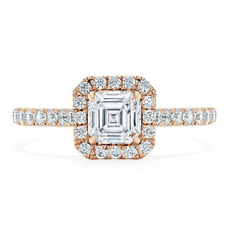 1.0 CT Asscher Cut Halo Pave Moissanite Engagement Ring - Barbara Maison 