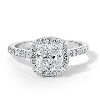 1.50 CT Cushion Cut Halo Pave Setting Moissanite Engagement Ring - Barbara Maison 