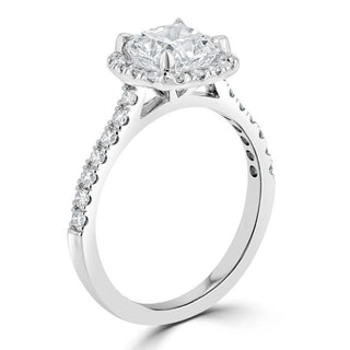 1.50 CT Cushion Cut Halo Pave Setting Moissanite Engagement Ring - Barbara Maison 