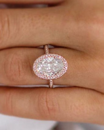 3.85 CT Oval Solitaire Halo & Pave Moissanite Engagement Ring - Barbara Maison 