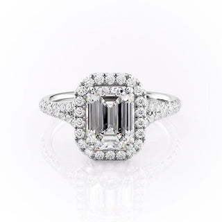 1.91 CT Emerald Cut Halo Split Shank Setting Moissanite Engagement Ring - Barbara Maison 