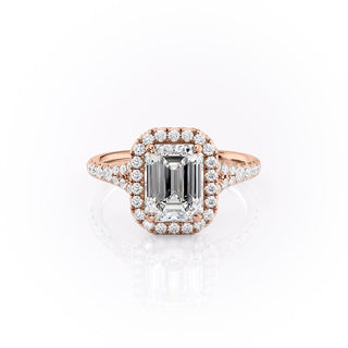 1.91 CT Emerald Cut Halo Split Shank Setting Moissanite Engagement Ring - Barbara Maison 