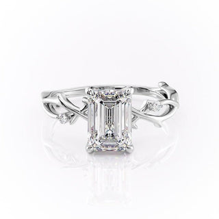 2.10 CT Emerald Cut Solitaire Twig Style Moissanite Engagement Ring - Barbara Maison 