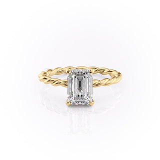 1.91 CT Emerald Cut Hidden Halo Twisted Pave Setting Moissanite Engagement Ring - Barbara Maison 