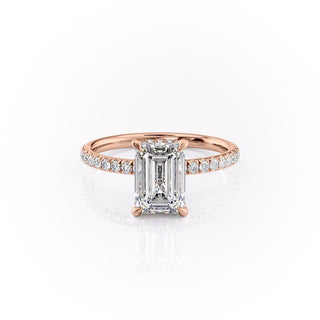 2.10 CT Emerald Cut Hidden Halo Pave Setting Moissanite Engagement Ring - Barbara Maison 