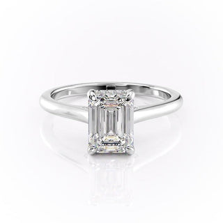 1.91 CT Emerald Cut Solitaire Hidden Halo Setting Moissanite Engagement Ring - Barbara Maison 