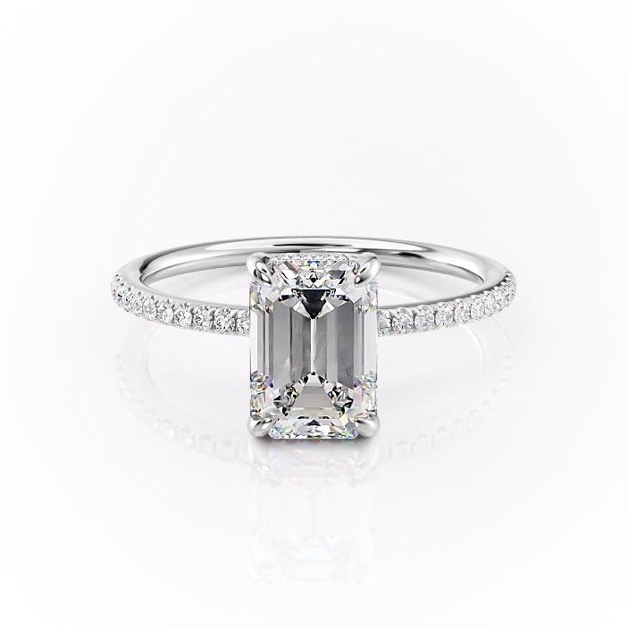 2.10 CT Emerald Cut Hidden Halo Pave Setting Moissanite Engagement Ring - Barbara Maison 