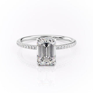 2.10 CT Emerald Cut Hidden Halo Pave Setting Moissanite Engagement Ring - Barbara Maison 