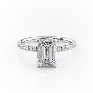 2.10 CT Emerald Cut Hidden Halo Pave Setting Moissanite Engagement Ring - Barbara Maison 