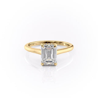 1.91 CT Emerald Cut Solitaire Hidden Halo Setting Moissanite Engagement Ring - Barbara Maison 