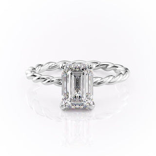 2.10 CT Emerald Cut Solitaire Twisted Rope Moissanite Engagement Ring - Barbara Maison 