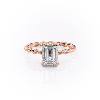 1.91 CT Emerald Cut Hidden Halo Twisted Pave Setting Moissanite Engagement Ring - Barbara Maison 