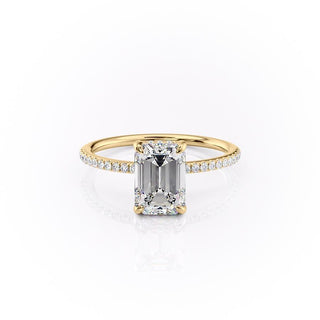 2.10 CT Emerald Cut Hidden Halo Pave Setting Moissanite Engagement Ring - Barbara Maison 