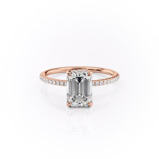 2.10 CT Emerald Cut Hidden Halo Pave Setting Moissanite Engagement Ring - Barbara Maison 