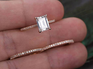 1.0 CT Emerald Cut Solitaire Moissanite Bridal Ring Set - Barbara Maison 