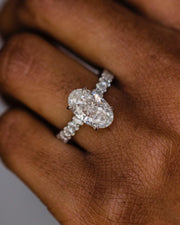 4.10 CT Oval Solitaire Hidden Halo & Pave Moissanite Engagement Ring - Barbara Maison 