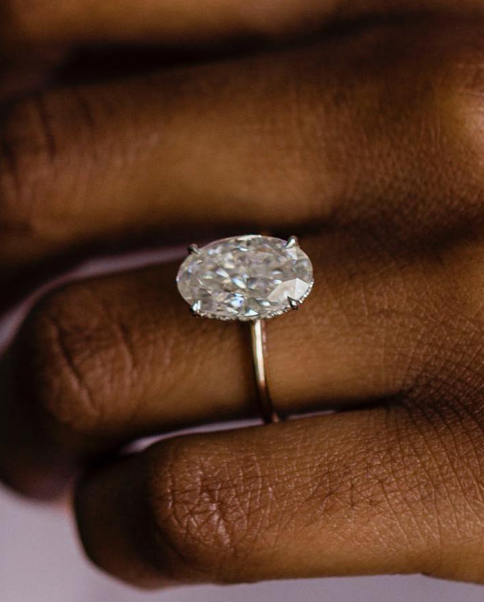 4.90 CT Oval Cut Solitaire Hidden Halo Moissanite Engagement Ring - Barbara Maison 