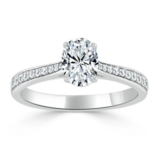 0.94 CT Oval Cut Solitaire Moissanite Engagement Ring With Pave Setting - Barbara Maison 