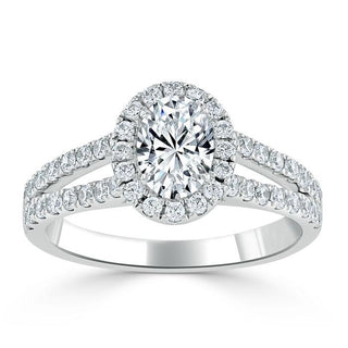 0.94 CT Oval Cut Halo Split Shank Setting Moissanite Engagement Ring - Barbara Maison 