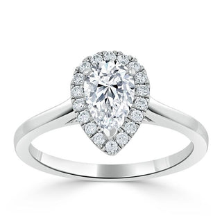 1.0 CT Pear Cut Halo Moissanite Engagement Ring - Barbara Maison 