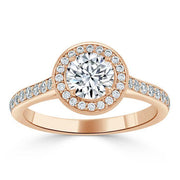 0.75 CT Round Cut Halo Pave Moissanite Engagement Ring - Barbara Maison 