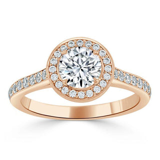 0.75 CT Round Cut Halo Pave Moissanite Engagement Ring - Barbara Maison 