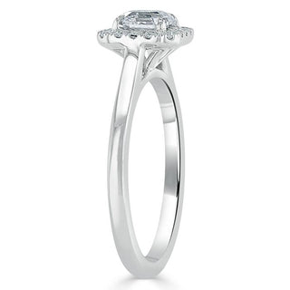 0.75 CT Asscher Cut Halo Moissanite Engagement Ring - Barbara Maison 