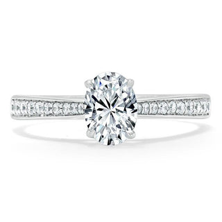 0.94 CT Oval Cut Solitaire Moissanite Engagement Ring With Pave Setting - Barbara Maison 