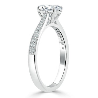 0.94 CT Oval Cut Solitaire Moissanite Engagement Ring With Pave Setting - Barbara Maison 