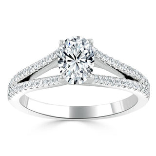 0.75 CT Oval Cut Solitaire Split Shank Style Moissanite Engagement Ring - Barbara Maison 