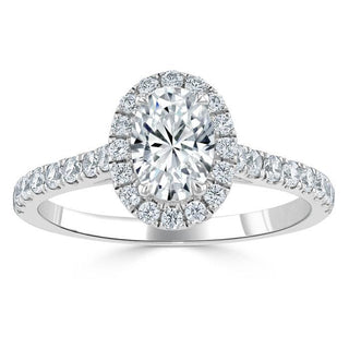 0.94 CT Oval Cut Halo Moissanite Engagement Ring With Pave Setting - Barbara Maison 