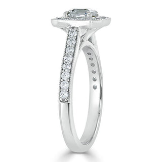 1.05 CT Asscher Cut Halo Pave Setting Moissanite Engagement Ring - Barbara Maison 