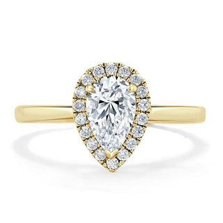 1.0 CT Pear Cut Halo Moissanite Engagement Ring - Barbara Maison 