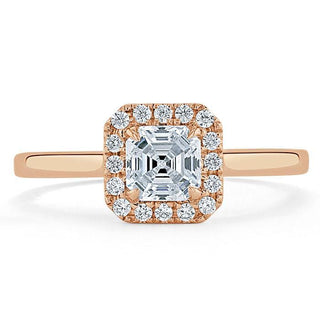 0.75 CT Asscher Cut Halo Moissanite Engagement Ring - Barbara Maison 