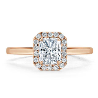 1.0 CT Radiant Cut Halo Moissanite Engagement Ring - Barbara Maison 