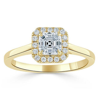 0.75 CT Asscher Cut Halo Moissanite Engagement Ring - Barbara Maison 