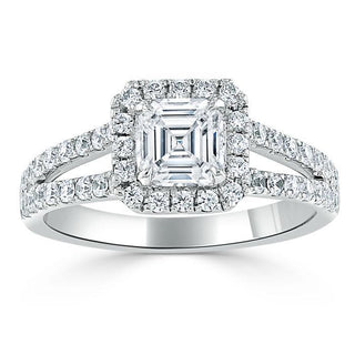 1.0 CT Asscher Cut Halo Split Shank Setting Moissanite Engagement Ring - Barbara Maison 