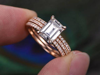 1.0 CT Emerald Cut Solitaire Moissanite Bridal Ring Set - Barbara Maison 