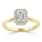0.75 CT Emerald Cut Halo Moissanite Engagement Ring - Barbara Maison 