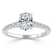 0.94 CT Oval Cut Solitaire Moissanite Engagement Ring With Pave Setting - Barbara Maison 