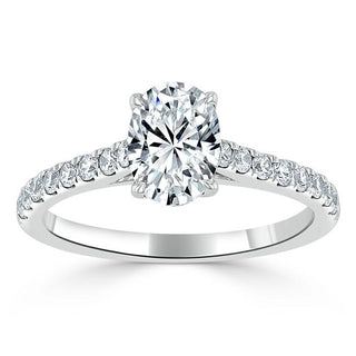 0.94 CT Oval Cut Solitaire Moissanite Engagement Ring With Pave Setting - Barbara Maison 