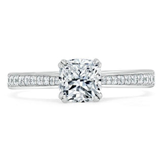 1.0 CT Cushion Cut Solitaire Channel Pave Moissanite Engagement Ring - Barbara Maison 