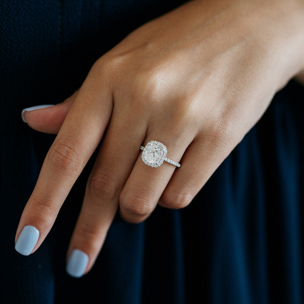 2.0 CT Cushion Halo Pave Setting Moissanite Engagement Ring - Barbara Maison 