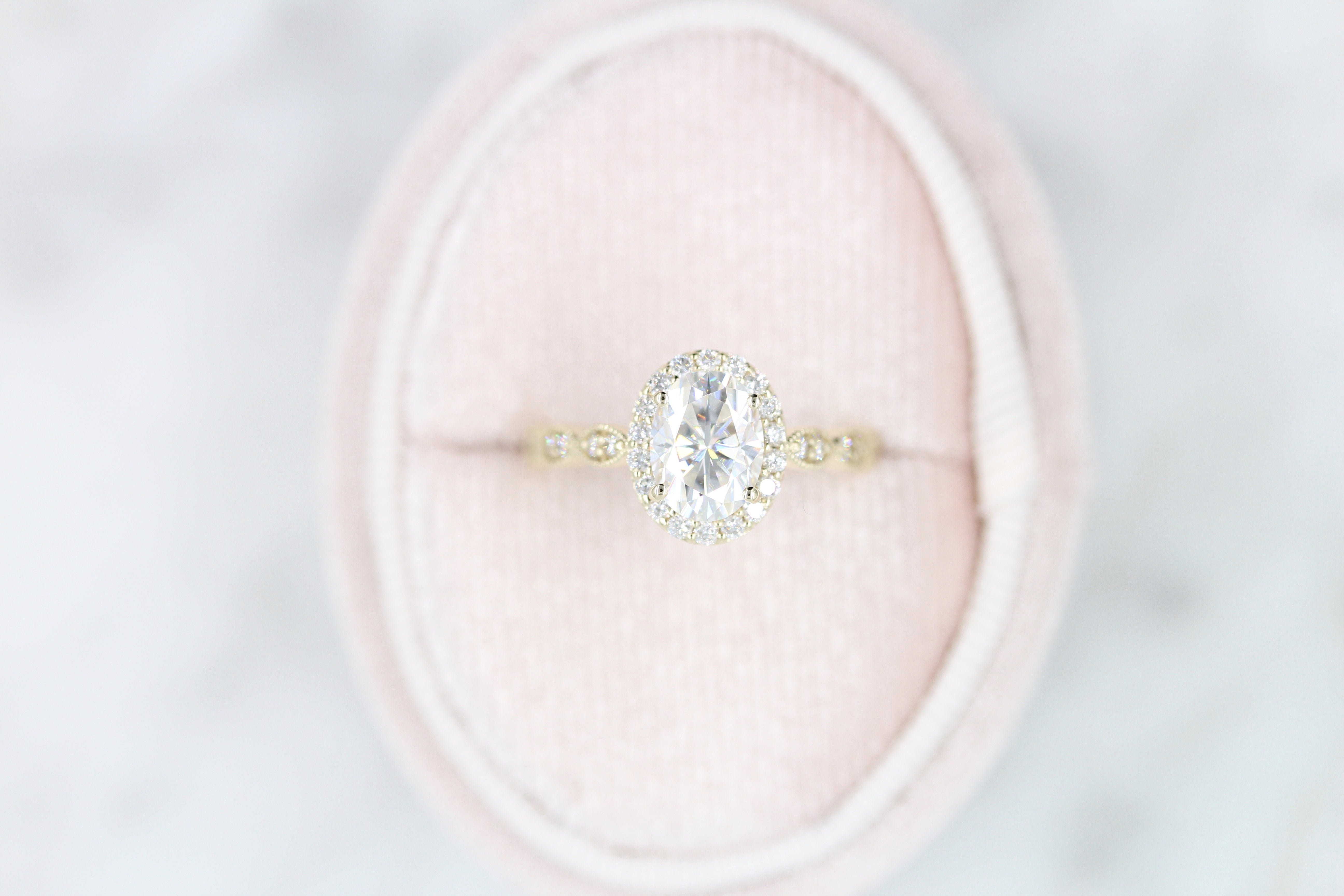 1.33 CT Oval Cut Halo Moissanite Engagement Ring - Barbara Maison 