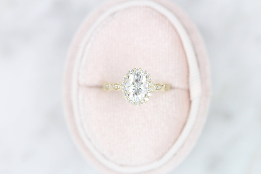 1.33 CT Oval Cut Halo Moissanite Engagement Ring - Barbara Maison 