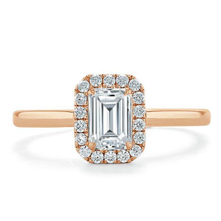 0.75 CT Emerald Cut Halo Moissanite Engagement Ring - Barbara Maison 