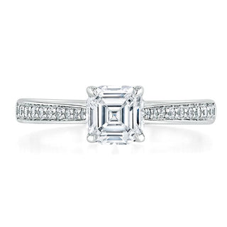 1.0 CT Asscher Cut Solitaire Moissanite Engagement Ring With Chanel Pave Setting - Barbara Maison 