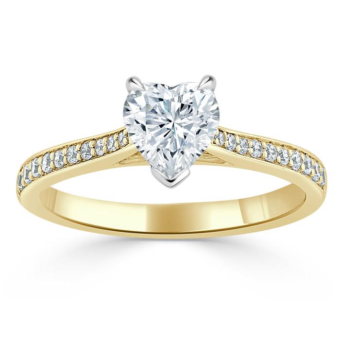 1.0 CT Heart Cut Solitaire Channel Pave Moissanite Engagement Ring - Barbara Maison 